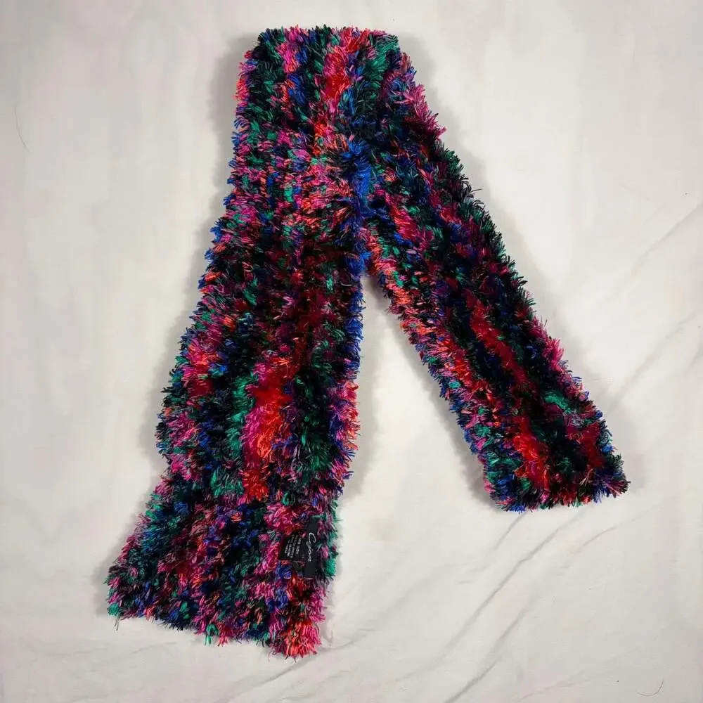 Vintage Y2K Cejon Multi Color Shaggy Yarn Oblong Scarf